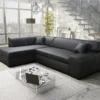 Furnix Sofa Couch NOSMISS Mit Schlaffunktion Und Bettkasten Kunstleder Schwarz MA1100