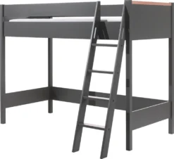 Vipack - LONDON Hochbett Mit Liegefläche 90 X 200 Cm, Inkl. Lattenrost, Ausf.Nachbildung Anthrazit, Absatz Buche Natur Massiv