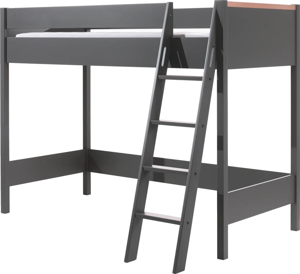 Vipack - LONDON Hochbett Mit Liegefläche 90 X 200 Cm, Inkl. Lattenrost, Ausf.Nachbildung Anthrazit, Absatz Buche Natur Massiv