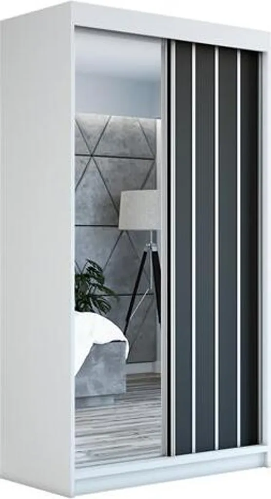 Schwebetürenschrank, 2-türig Schrank Mit Spiegel! Moderne Garderobe Für Kleidung. Verschiedene Farben (Weiß, Schwarz, Somona) Kleiderschrank VIGO 120 Cm – Bild 2