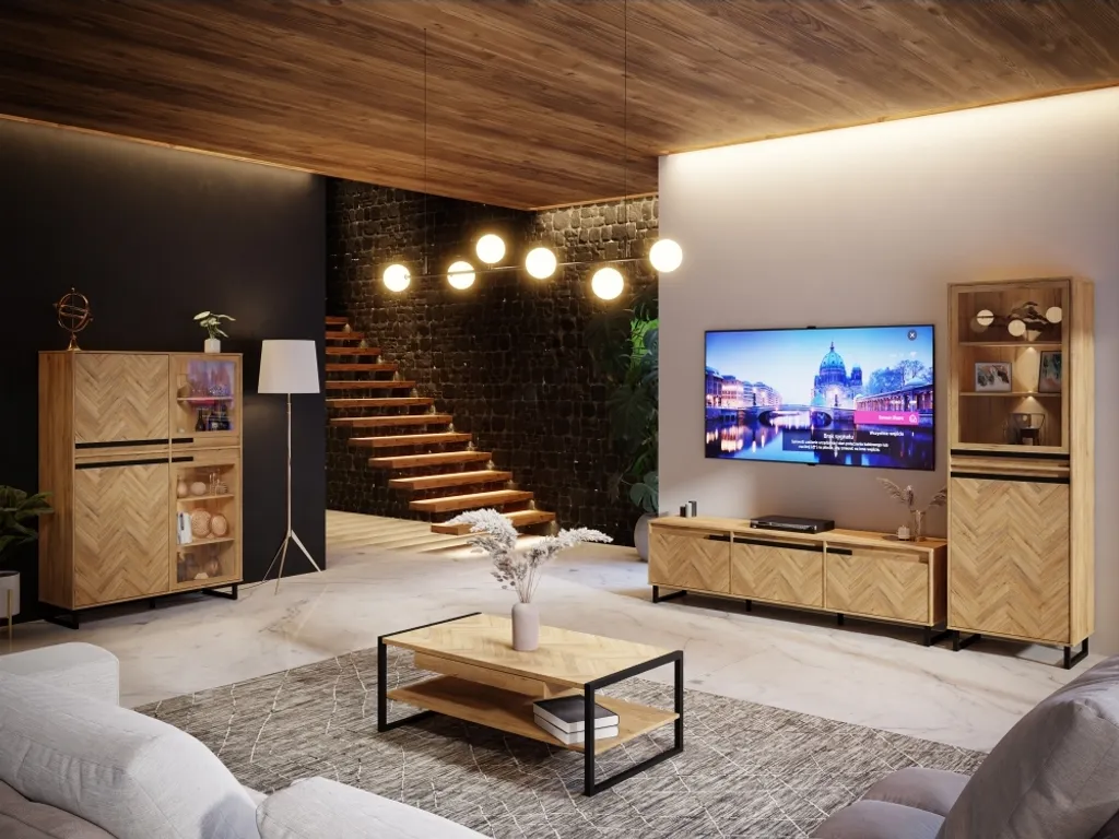 Lowboard SOLLETICO HIFI TV Fernseher Kommode Ca. 186 X 54x 42 Cm Bartex Eiche Nb. Staboptik – Bild 8