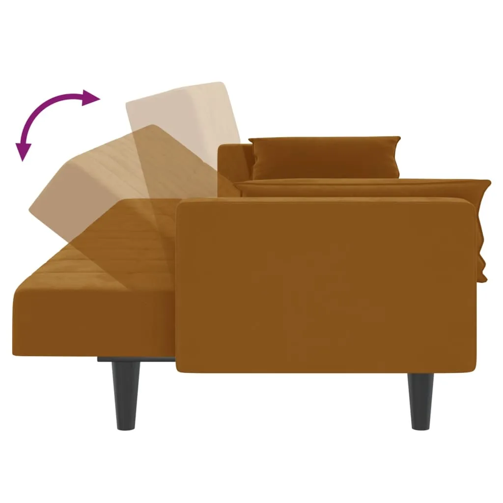 VidaXL Schlafsofa 2-Sitzer Mit 2 Kissen & Hocker Braun Samt – Bild 5