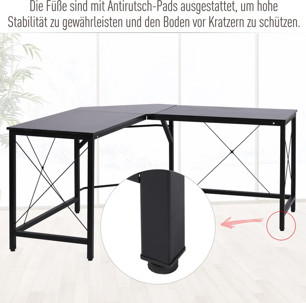 HOMCOM Computertisch Schreibtisch L-Form Eckschreibtisch Winkelschreibtisch MDF Schwarz 150 X 150 X 76 Cm – Bild 8