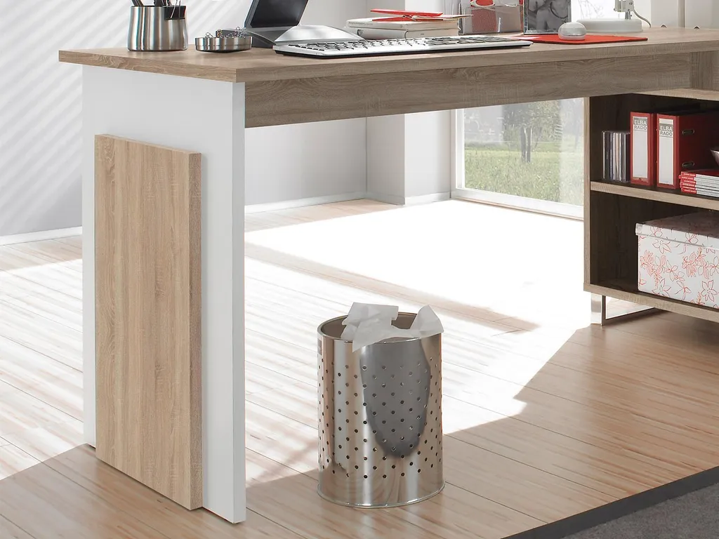 Winkelschreibtisch Schreibtisch Büroschreibtisch Eckschreibtisch "Margate I" Sonoma-Eiche / Weiß – Bild 4