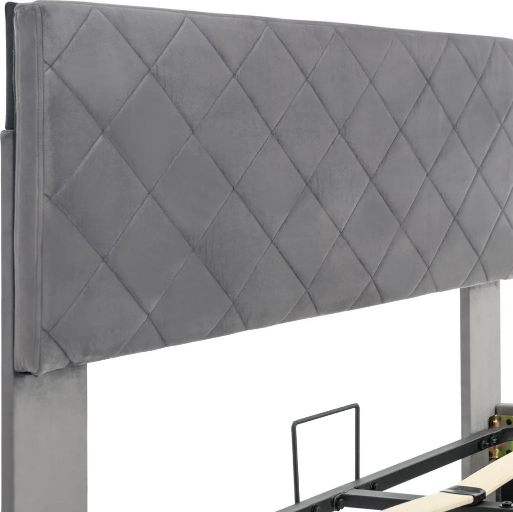 Merax Hydraulisches Boxspringbett 140x200cm Mit Bettkasten, Lattenrost Und Gepolsterten Kopfteil, Polsterbett Funktionsbett Doppelbett Aus Velvet, Grau – Bild 4