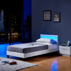 HOME DELUXE - LED Bett ASTRO 90 X 200 Weiß Polsterbett Bett Inkl. Lattenrost