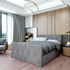 FURNIX Boxspringbett CRISTI LUX 180x200 Kopf- Und Fußteil Bettkasten Topper CL82 Grau