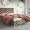 GRAINGOLD Glamour Bett 180x200 Sitaro - Polsterbett Mit Lattenrost - Doppelbett Holzbeine - Braun