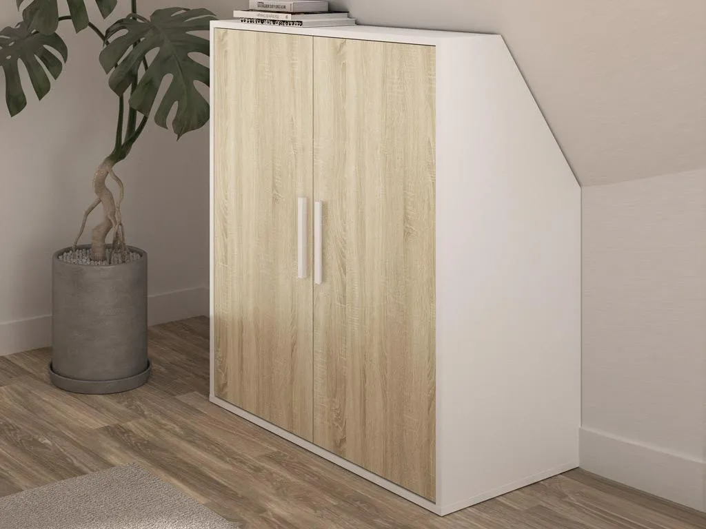 Schrank Unter Dachschräge Mit 2 Türen - Weiß & Holzfarben - ADEZIO – Bild 3