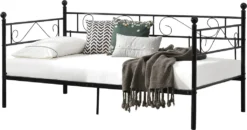 [en.casa] Tagesbett 90x200 Schwarz Metallbett Bett Daybed Bettsofa Kojenbett Jugendbett Gästebett