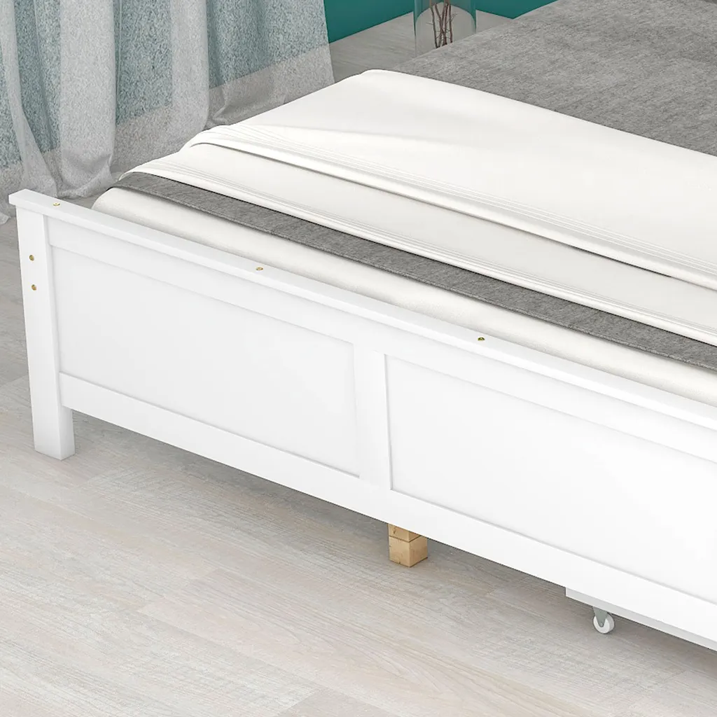 Merax Doppelbett 140x200cm Massivholzbett Mit Lattenrost Und 2 Schubladen, Klassisches Bett Jugendbett Gästebett, Weiß – Bild 4