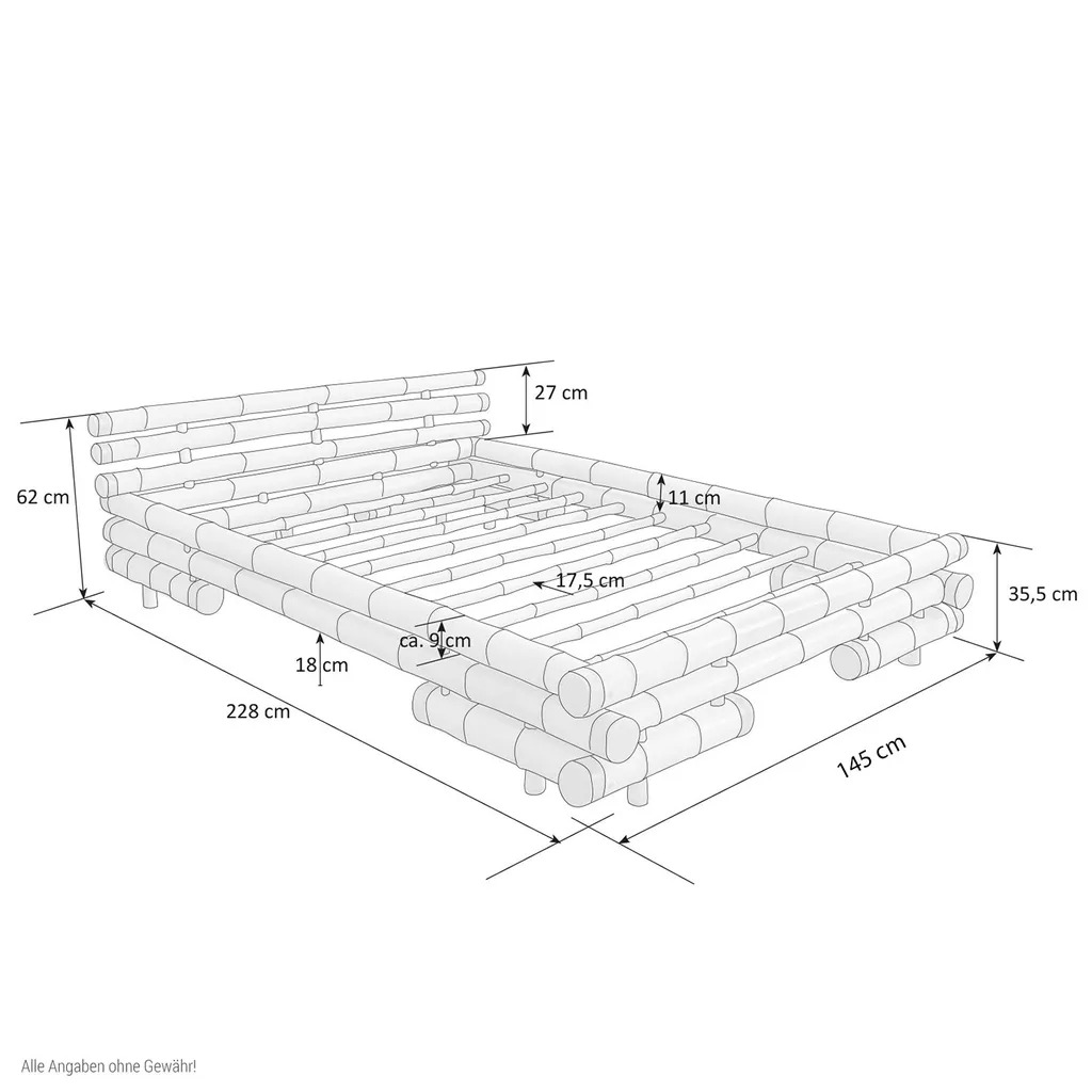 Homestyle4u 32, Bambusbett 140x200 Cm Bettgestell Mit Lattenrost Holzbett Futonbett Bambus Braun – Bild 3