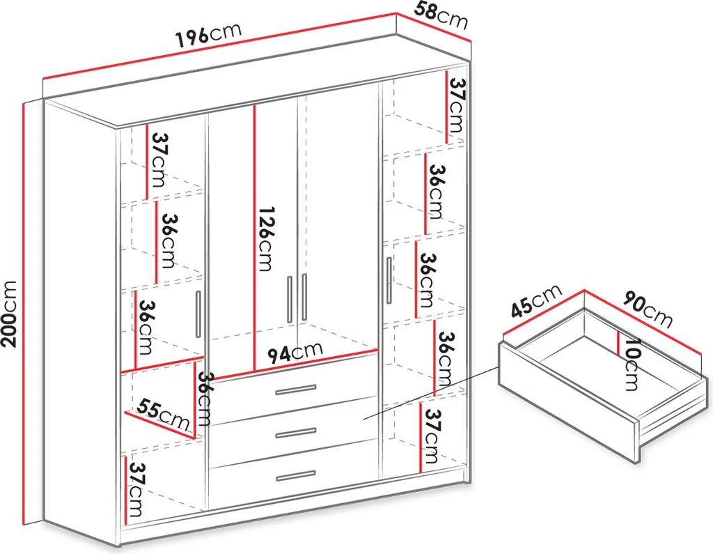 Mirjan24 Kleiderschrank Tytus D4, Drehtürenschrank, Garderobenschrank Mit Spiegel, Schlafzimmer (Farbe: Weiß) – Bild 3