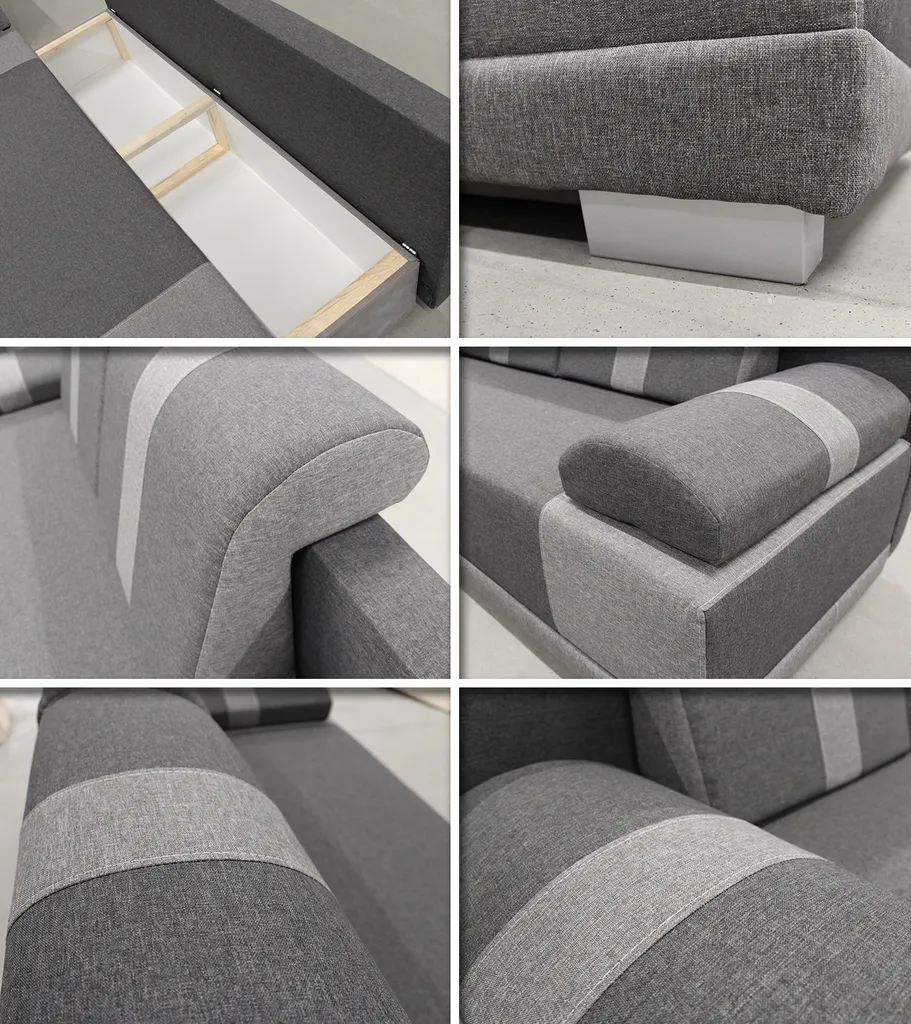 Sofa Mit Schlaffunktion Imola - Schlafsofa Mit Bettkasten, Couch, Bettsofa, Polstersofa, Klappsofa, Sofagarnitur (Grau (Sawana 05 + Sawana 21)) – Bild 3