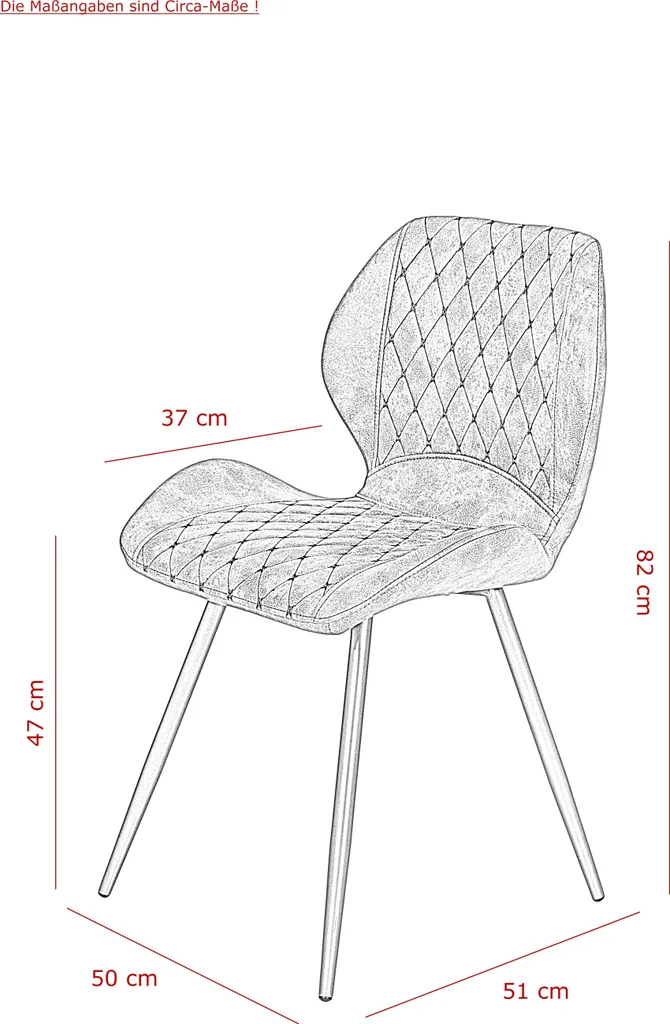 4er Set Vierfußstuhl Aurora - Microfaser Vintage Braun Mit Rautensteppung - Metallgestell Grau Lackiert – Bild 4