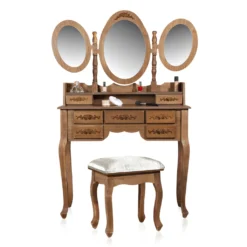 Melko Schminktisch Mit DREI Spiegeln Und Einem Hocker Im Shabby Chic BZW. Vintage-Look Mit Viel Stauraum, 105 X 40 X 144,5 Cm, Braun