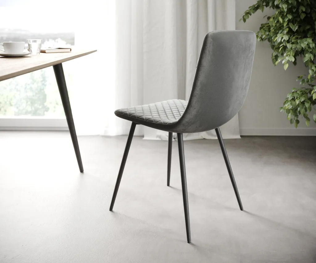 DELIFE 4-er-Set-Esszimmerstuhl Novi-Adesso Hellgrau Samt 4-Fuß Konisch – Bild 2