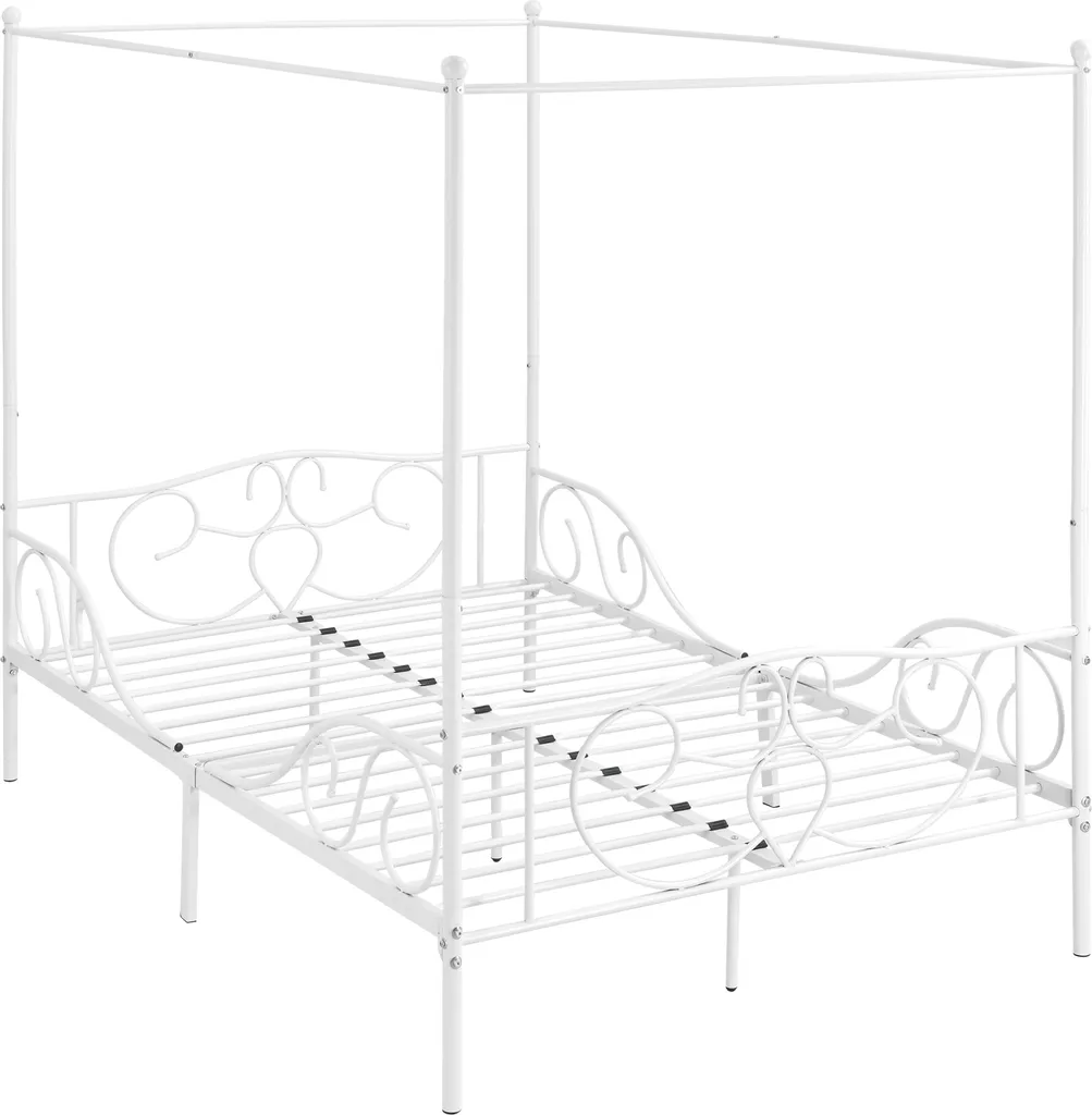 Himmelbett Finström 140x200cm Metall Bettrahmen Mit Lattenrost Jugendbett Weiß – Bild 2