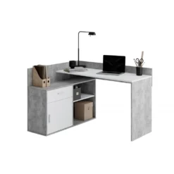 Schreibtisch Winkelschreibtisch Eckschreibtisch Home Office RUST Beton Grau / Weiß