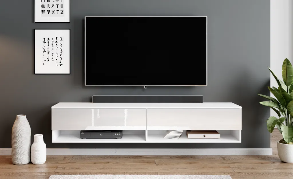 Furnix TV-Kommode Lowboard Alyx 160 TV Schrank OHNE LED-Beleuchtung Weiss – Bild 2