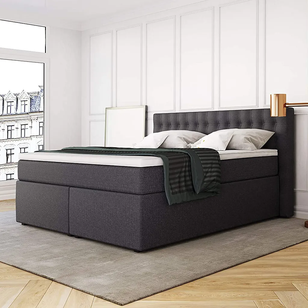 King Boxspringbett 180x200 Cm 7-Zonen Taschenfederkernmatratze Und Visco-Topper | Farbe: Anthrazit, Härtegrad H3 – Bild 3