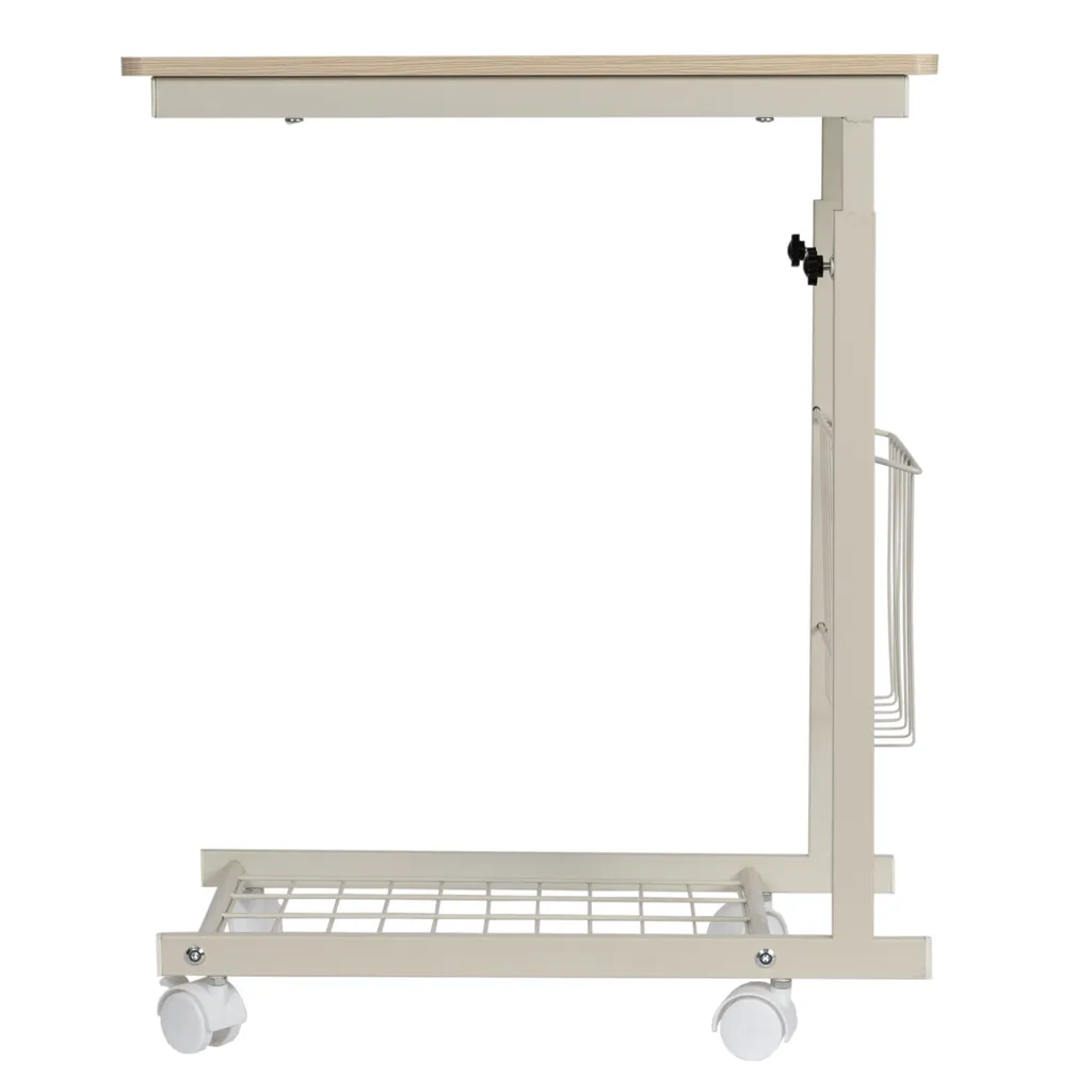 Eleganca Beistelltisch Auf Rollen - Benutzerfreundlicher Und Höhenverstellbarer Laptoptisch - Sehr Stabiler Nachttisch Mit Gebremsten Rollen - Off-white/Beige - 48x30x55cm – Bild 3
