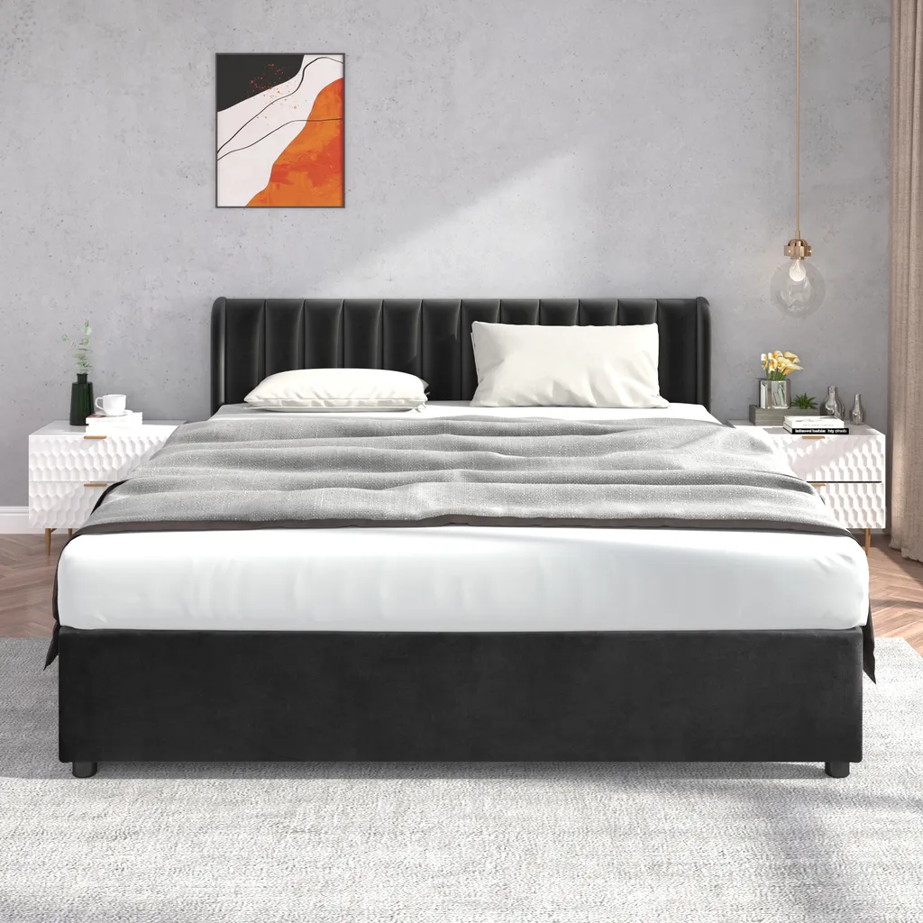 Merax Boxspringbett 180x200cm Polsterbett Stauraumbett Funktionsbett Doppelbett Mit Lattenrost Und 2 Schubladen, Schwarz – Bild 11