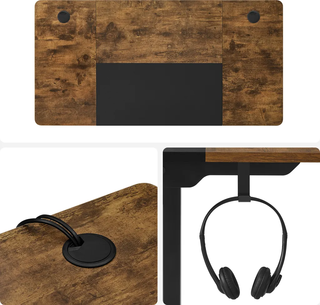 SONGMICS Elektrischer Schreibtisch, Höhenverstellbarer Schreibtisch, Elektrisch Mit Memory-Funktion,gespleißte Platte, Stofftasche, 140 X 60 X (72-120) Cm, Stufenlos Verstellbar, 4 Höhe Gespeichert, Aus Stahl,vintagebraun-schwarz LSD016X01 – Bild 9