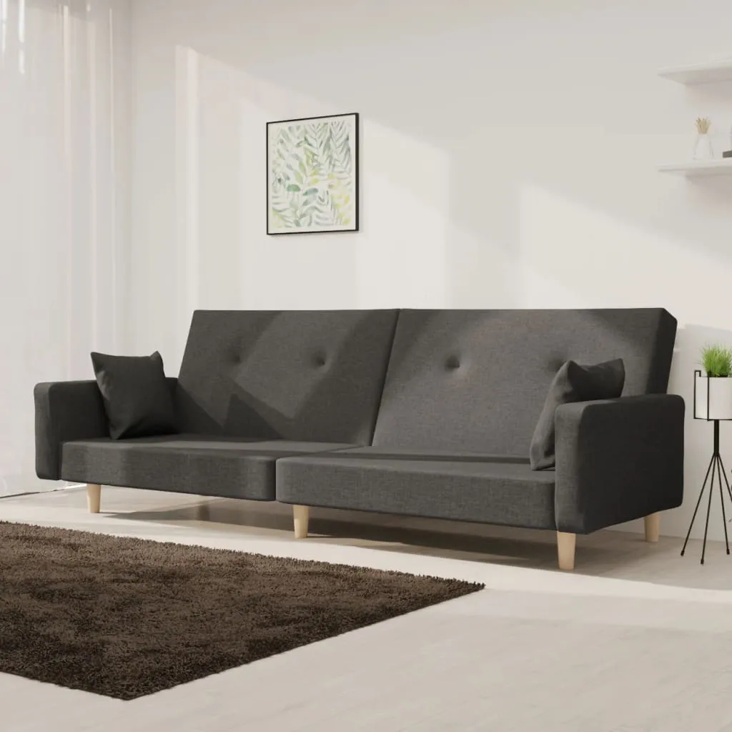 VidaXL Schlafsofa 2-Sitzer Mit 2 Kissen Dunkelgrau Stoff – Bild 2