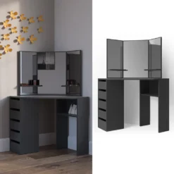 Vicco Eckschminktisch Arielle Schwarz 110 X 141,5 X 54 Cm Holzwerkstoff