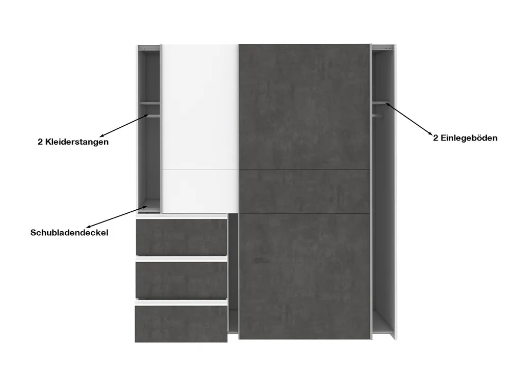 Kleiderschrank Schwebetürenschrank WINN Weiß - Grau 170 Cm 2-türig - Die Möbelfundgrube – Bild 4