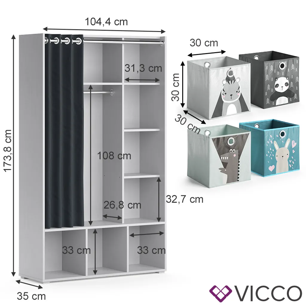 Vicco Kleiderschrank + Faltboxen Luigi Grau 104,4 X 173,8 X 35 Cm Holzwerkstoff – Bild 3