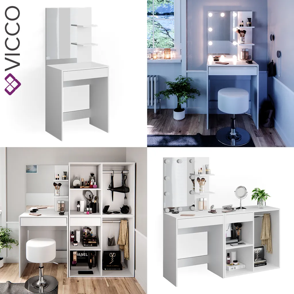 Vicco Schminktisch Frisiertisch Schminkkommode Isabelle LED-Beleuchtung Kommode – Bild 8