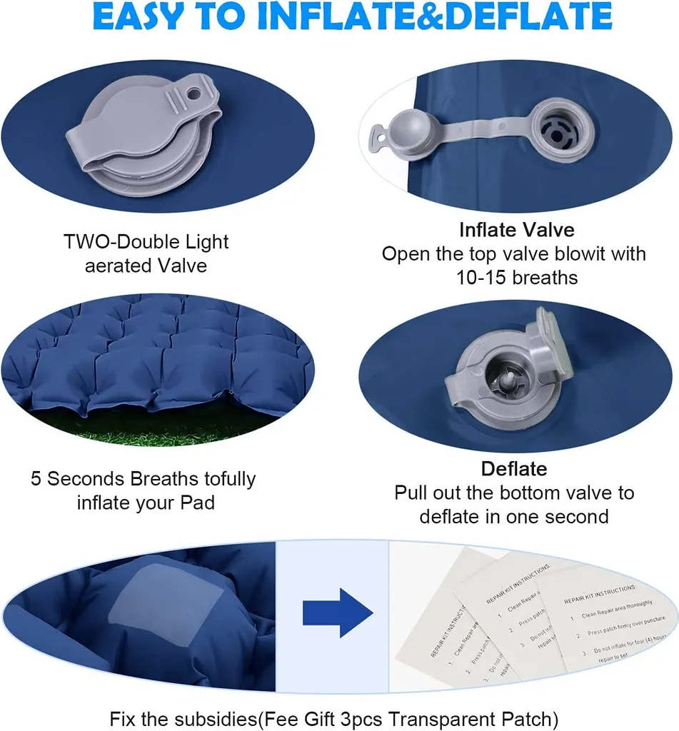 Isomatte Camping Selbstaufblasend Verdicktes Aufblasbare Matratze Mit Fußpresse Pumpe Und Kissen, Wasserdicht Luftmatratze Outdoor, 200 X 69 X 10 Cm,Blau – Bild 8