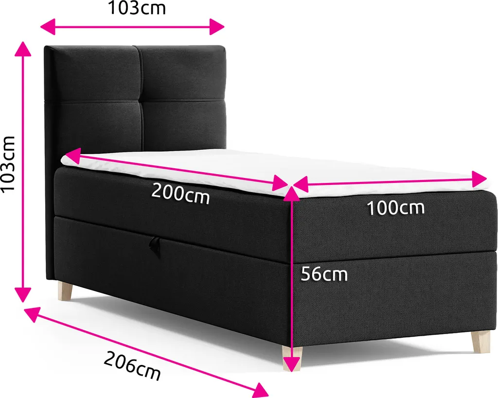 Boxspringbett Candy Mini Mit Bettkasten Und Topper - Einzelbett Mit Bonell-Matratze Und Topper, Bett Mit Holzfüße, Jugendbett, Kinderbett (Blau (Soro 76), 100 X 200 Cm) – Bild 3