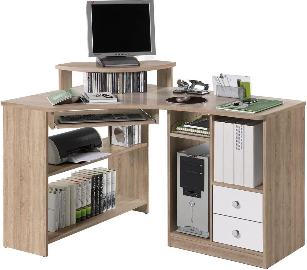 Eck-Schreibtisch Bürotisch Computertisch Winkelschreibtisch Büromöbel "Marcel I" Sonoma-Eiche/Weiß