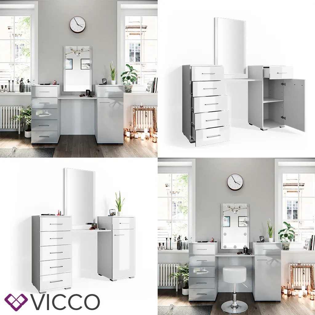 Vicco Schminktisch Zoe Frisiertisch Frisierkommode Spiegel Weiß Hochglanz – Bild 9