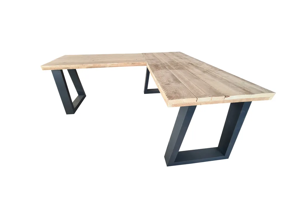 Wood4You Schreibtisch Eckschreibtisch Vancouver Aus Massivholz L Form – Idealer Computertisch, Desk, Bürotisch, Gamingtisch PC Tisch Mit Beingestell Anthrazit – Gerüstholz 180/140Lx70Tx75H – Bild 2