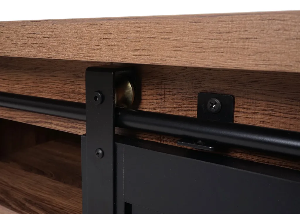TV-Rack HWC-K75, Fernsehtisch TV-Board, Schiebetüren Staufächer, Holz-Optik Industrial Metall 43x150x40cm Braun – Bild 8