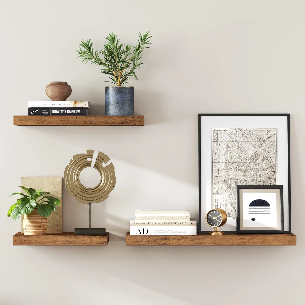 VASAGLE Wandregal, Schweberegal, Wandboard Für Bücher, Bilder, Deko, 60 X 20 X 3,8 Cm, Büroregal, MDF, Für Wohnzimmer, Küche, Flur, Schlafzimmer, Badezimmer, Vintagebraun LWS26BX – Bild 2