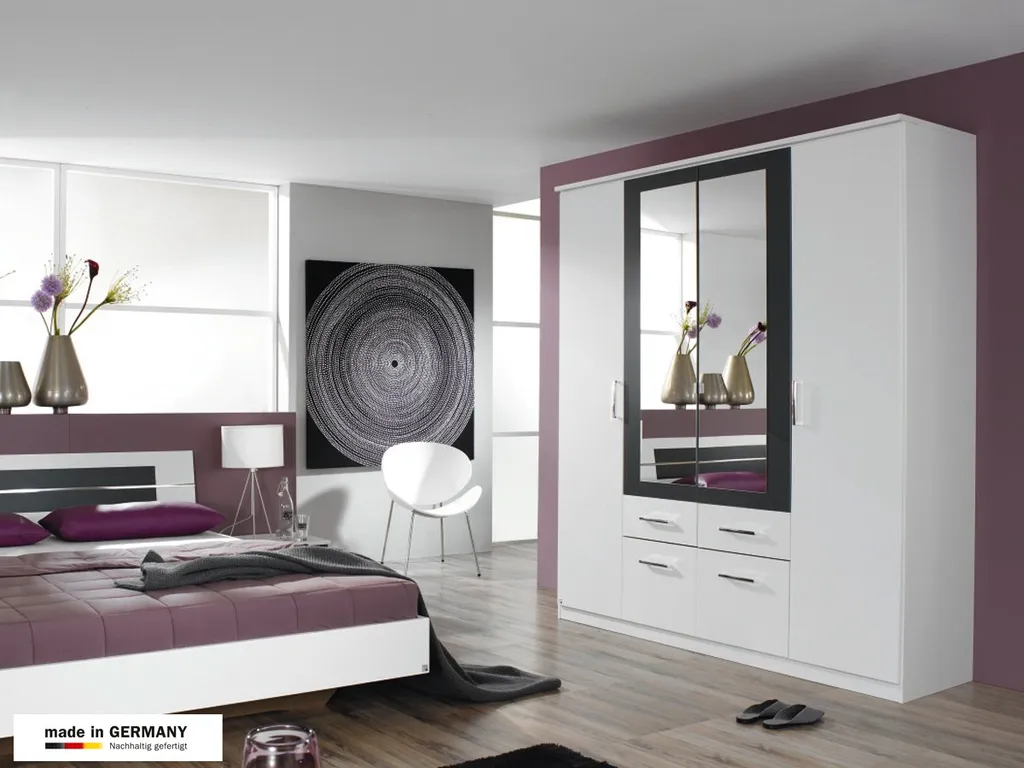 Kleiderschrank BURANO Drehtürenschrank Weiß - Grau Metallic - 226 Cm - Die Möbelfundgrube – Bild 2