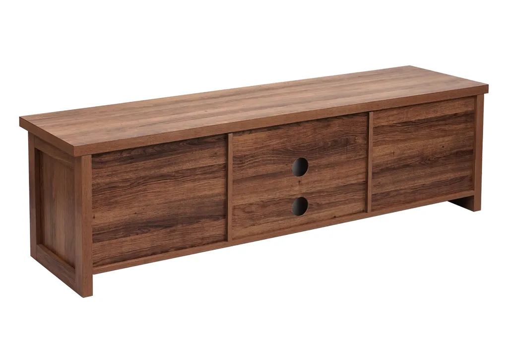 TV-Rack HWC-K75, Fernsehtisch TV-Board, Schiebetüren Staufächer, Holz-Optik Industrial Metall 43x150x40cm Braun – Bild 7