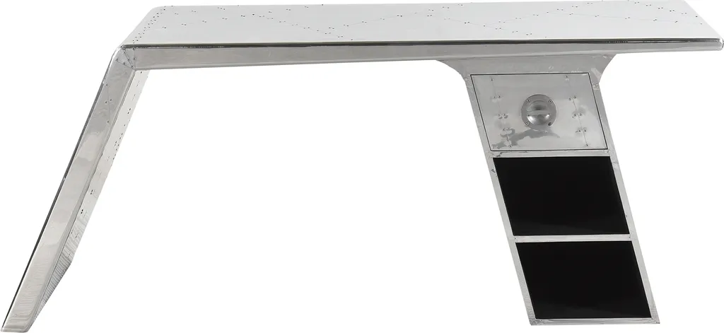 SIT Möbel Schreibtisch | 2 Offene Fächer, 1 Schublade | Mit Alu Beschlagen | Aus Mangoholz Und MDF | B 175 X T 60 X H 75 Cm | Silber | 81707-21 | Serie AIRMAN – Bild 2