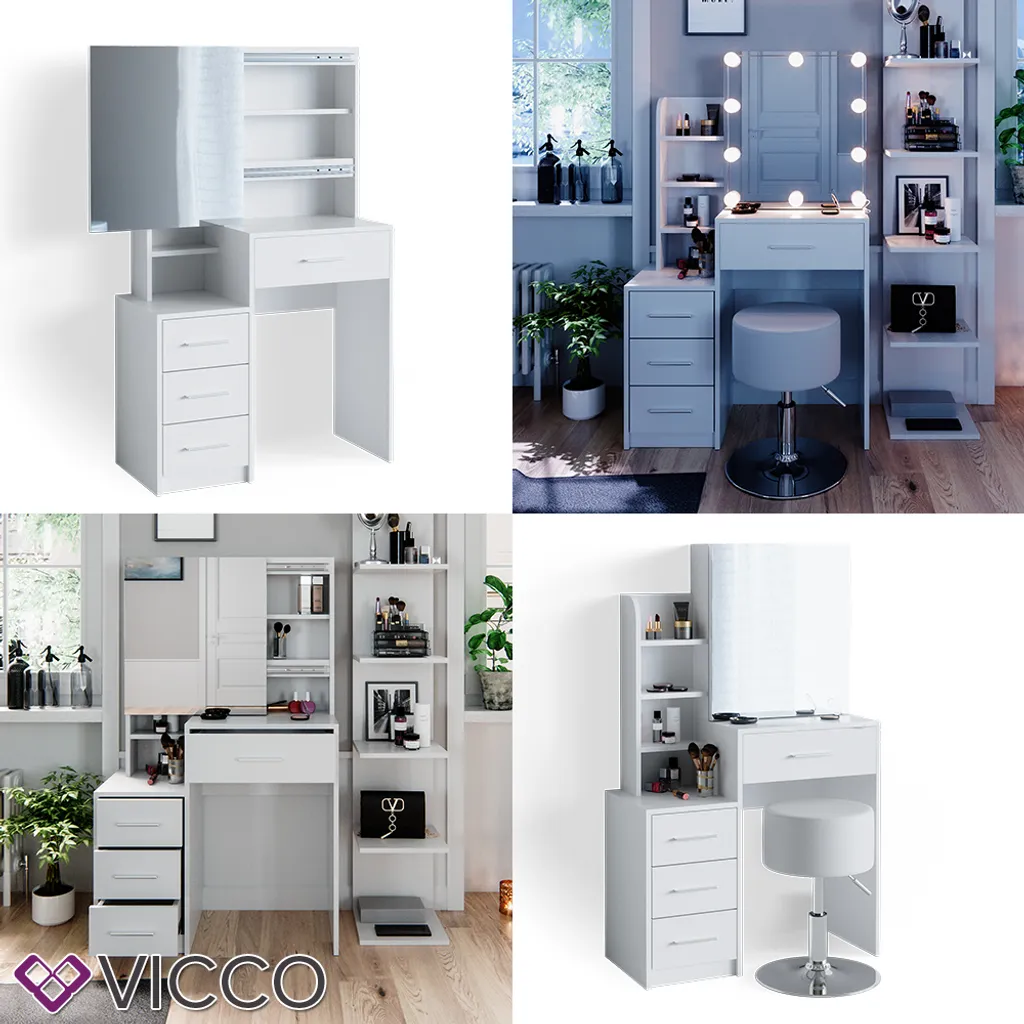Vicco Schminktisch Frisiertisch Schminkkommode Conrada LED-Beleuchtung + Hocker – Bild 8