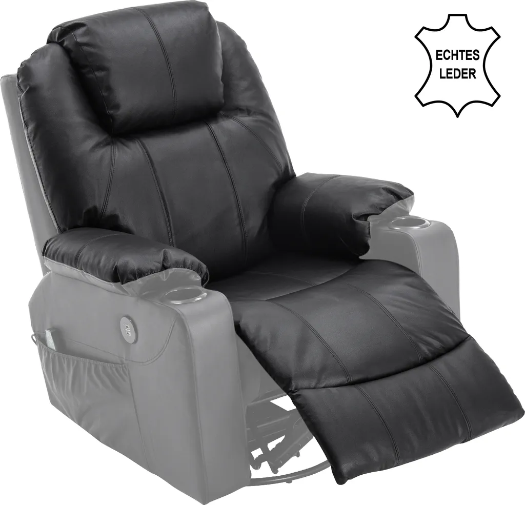 MCombo Leder Massagesessel Fernsehsessel Relaxsessel Dreh Schaukel Heizung USB Manuell Verstellbar Echtleder 7050BK – Bild 12