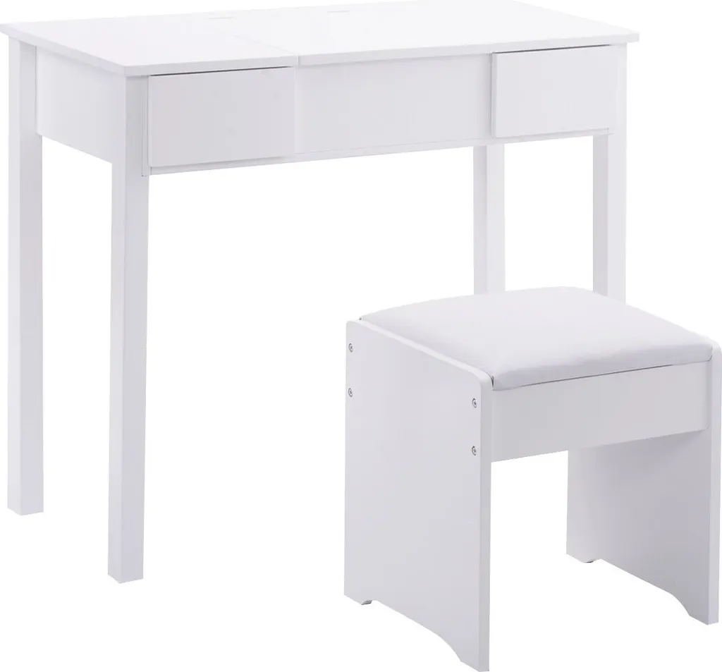 COSTWAY Schminktisch Frisiertisch Frisierkommode Kosmetiktisch Mit Klappspiegel Und Schubladen Inkl. Hocker Weiss – Bild 4
