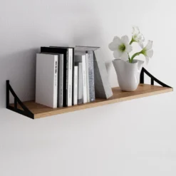 Selsey Wandregal SATARE - Hängeregal In Eiche Lancelot Mit Schwarzen Regalwinkeln, 90 Cm Brei