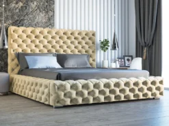 GRAINGOLD Glamour Polsterbett 200x200 Cm Heaven - Chesterfield Bett Mit Lattenrost - Groß Bettkasten, Velourstoff - Beige (Monolith 04)