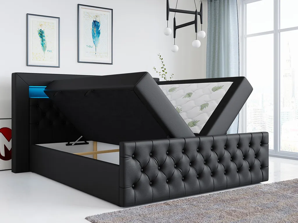 Boxspringbett - Doppelbett Mit Multipocket-Matratze Und Topper - Polsterbett - Stauraumbett Mit Bettkasten - GOLD 9 - Schwarz - 180 X 200 – Bild 5