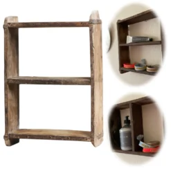 LS-LebenStil Vintage Holz Wandregal 34x25cm Braun Ziegelform Küchen-Regal Bücher Wand-Board